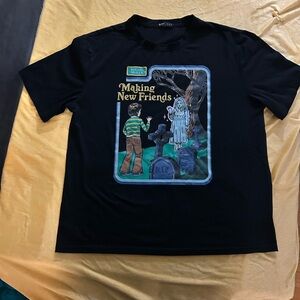 ROMWE Black Graphic Tee with Blue and Green Design